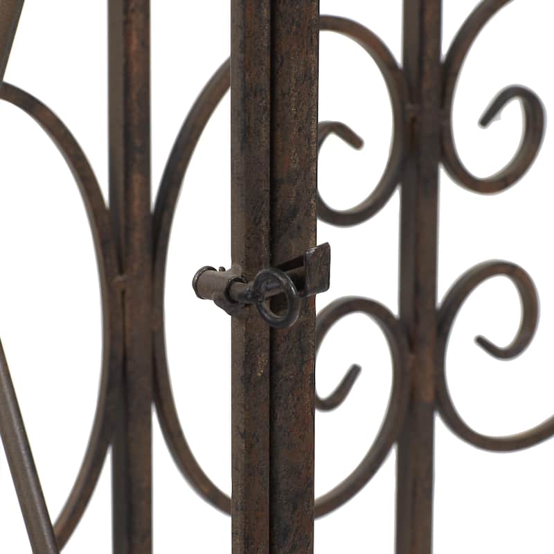 Metal Indoor Outdoor Scrollwork Arched Gate Garden Arbor with Pillars and Latch Lock Closure - Black - Roche River Decor