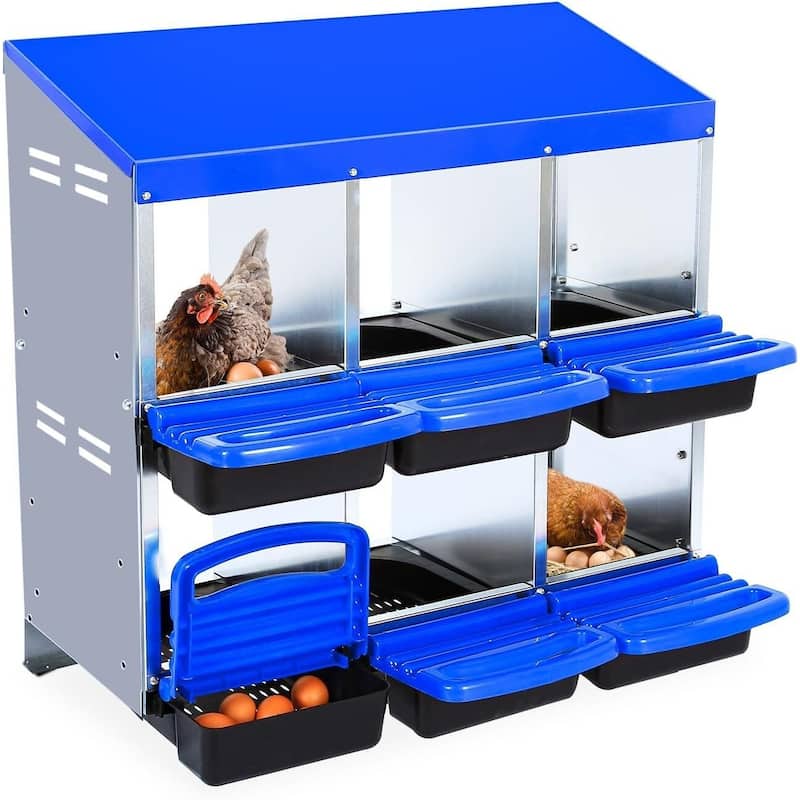 6-Hole Metal Chicken Nesting Box or Easy Cleaning - Blue 6 Compartments without Legs