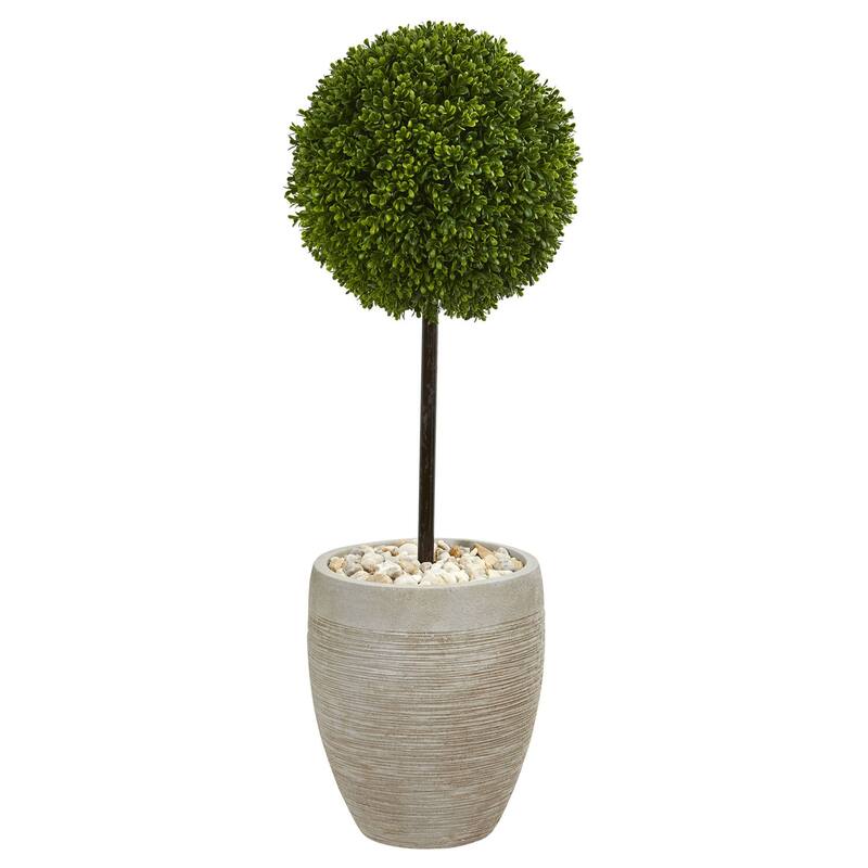 3ft Boxwood Ball Topiary Artificial Tree in Oval Planter with UV Resistant Lifelike Green Foliage for Home or Office