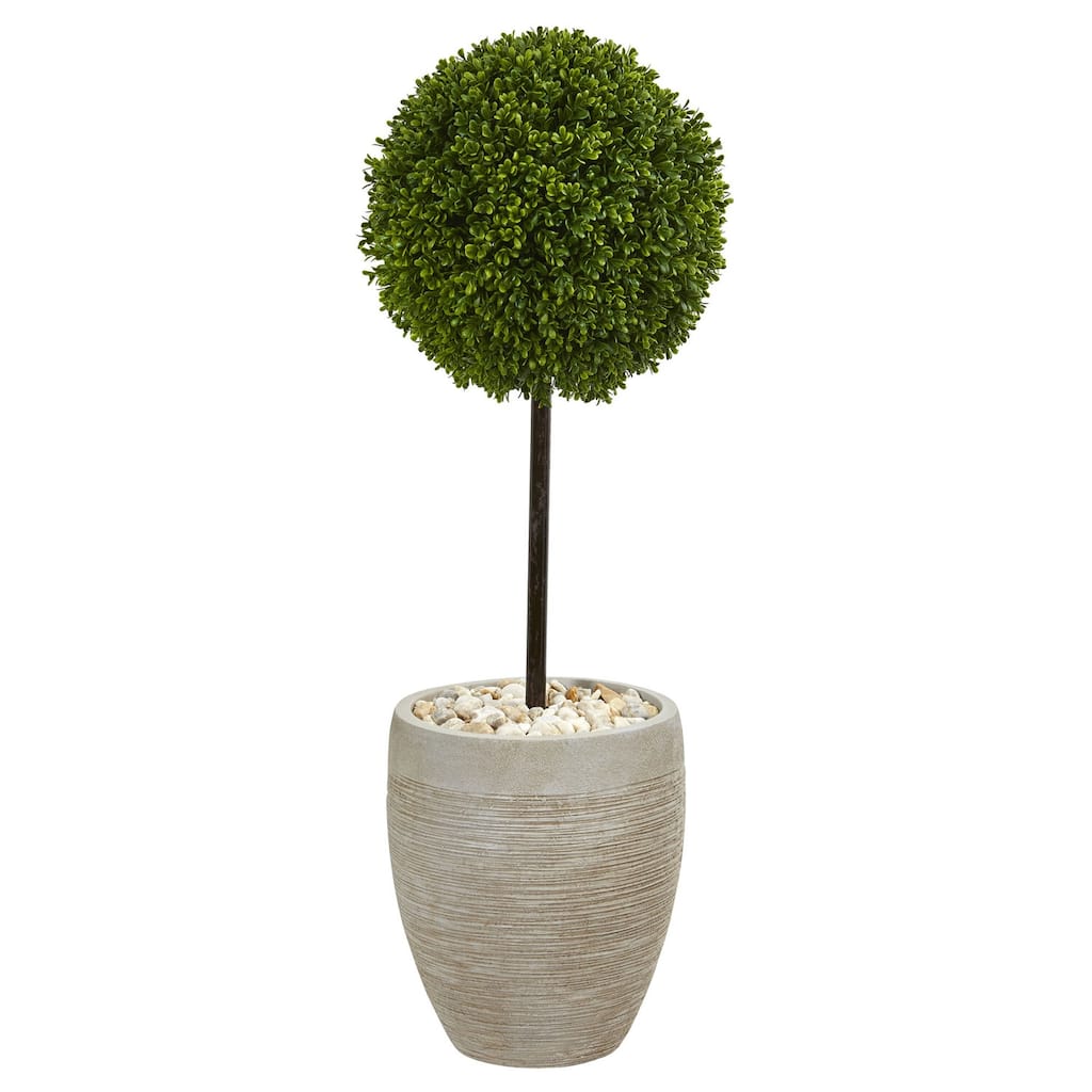 3ft Boxwood Ball Topiary Artificial Tree in Oval Planter with UV Resistant Lifelike Green Foliage for Home or Office