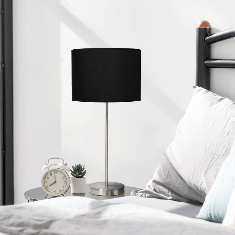 Stick Base Table Lamp with Black Drum Shade - 23" - Brushed Nickel Finish