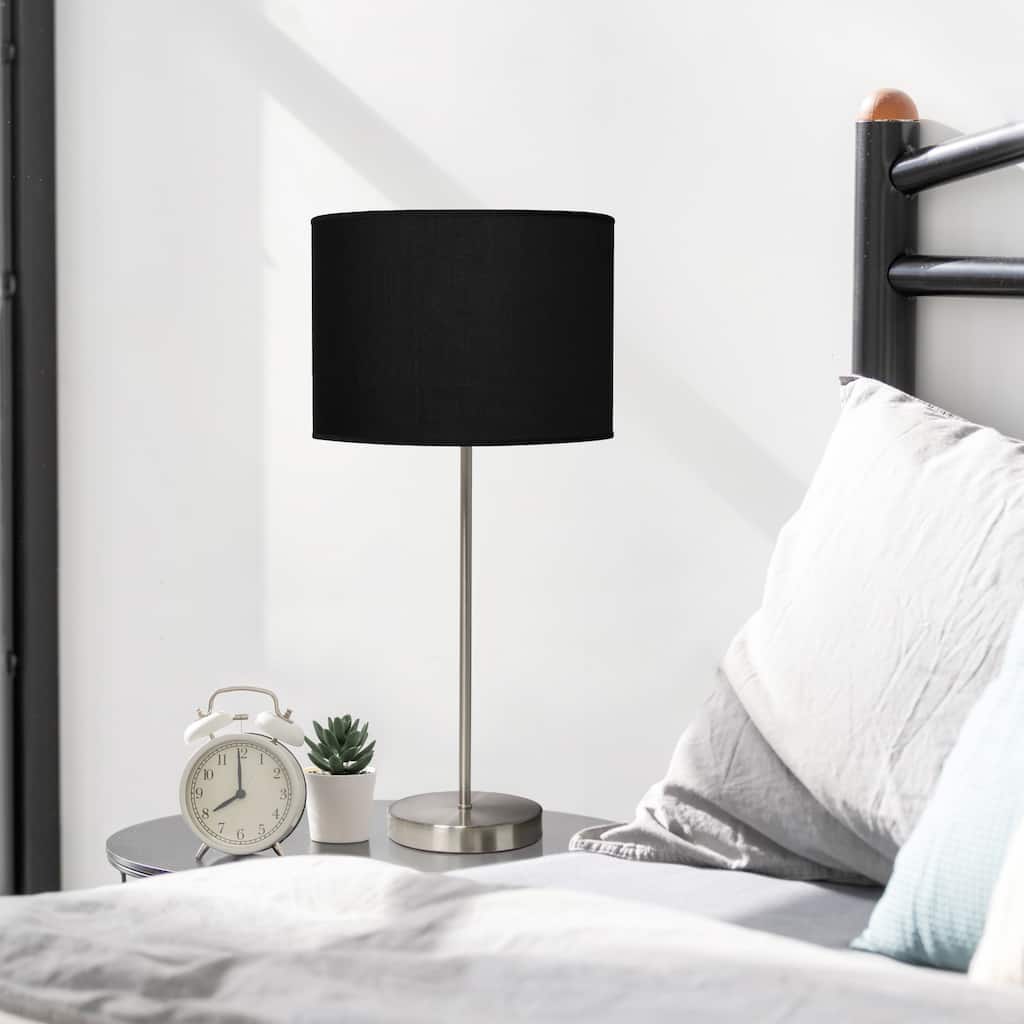 Stick Base Table Lamp with Black Drum Shade - 23" - Brushed Nickel Finish