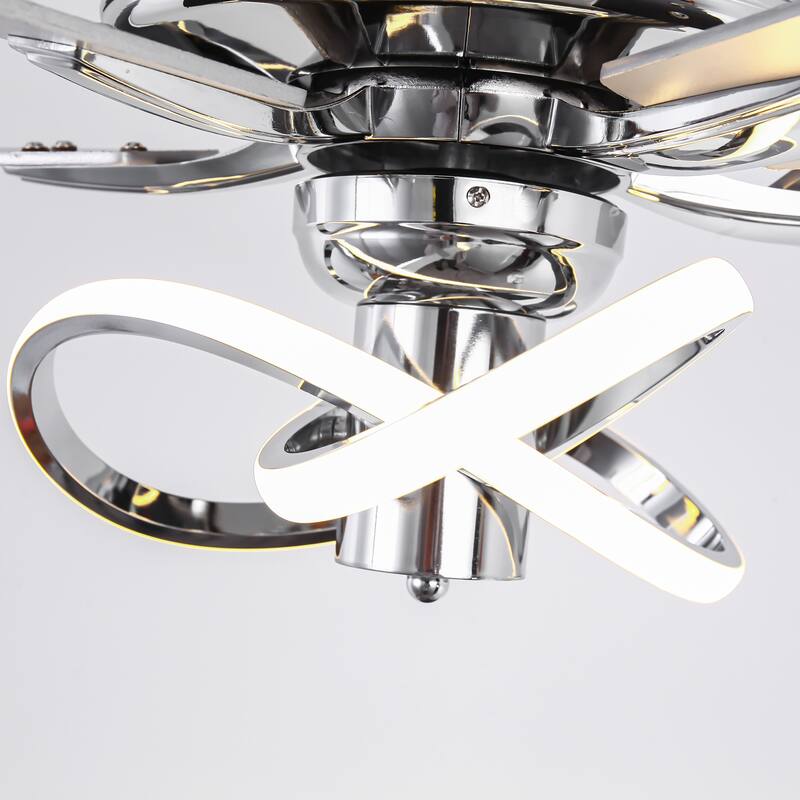 52" Chrome Modern Plywood 5-Blade Ceiling Fan with LED Light and Remote - 52 in. D x 52 in. W x 15.25 in. H