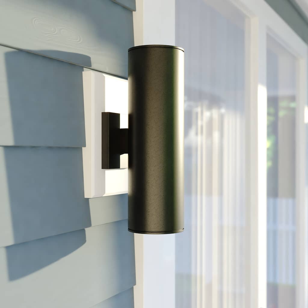 VAXCEL Chiasso 2-Light Black Dusk to Dawn Sensor Outdoor Wall Sconce, Rust-Resistant Aluminum Metal Shade, Up-Down Wall Wash