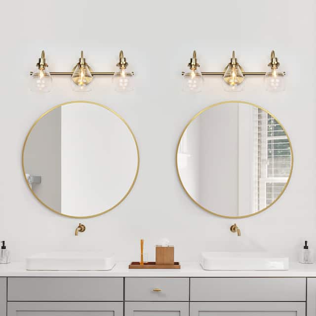Nalia Modern Brass Gold 3-light Bathroom Vanity Light Dimmable Glass Wall Sconces - L21"x W7.5"x H8.5"