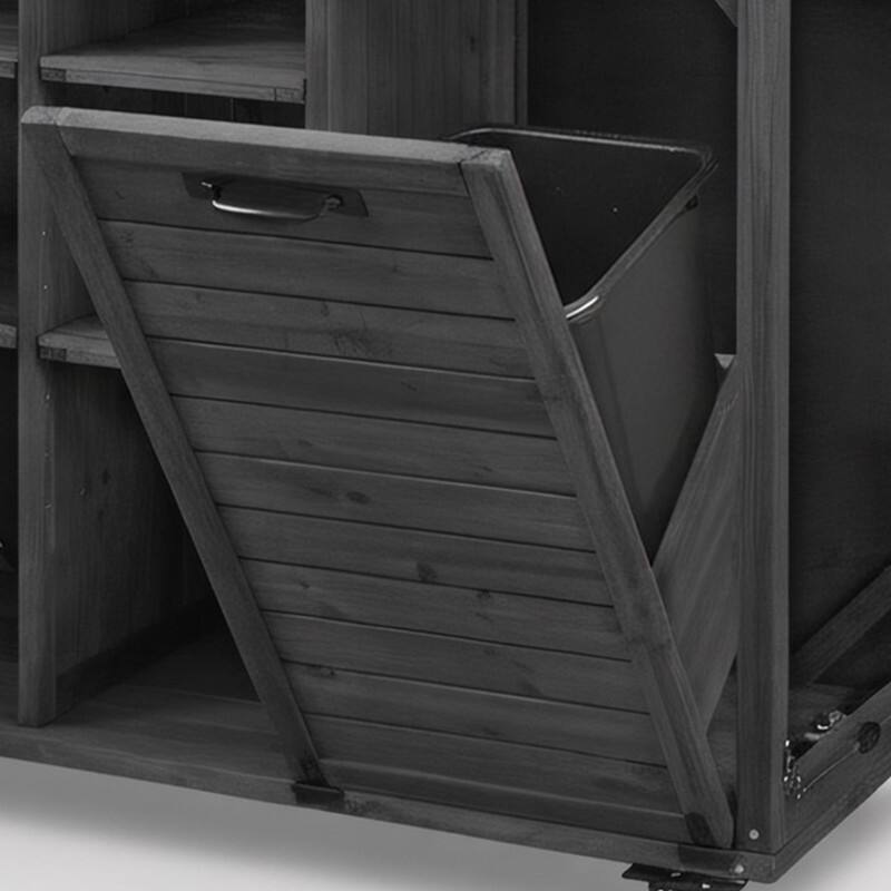 78.3" Outdoor Kitchen Island with Extendable Table, Trash Can Storage and Stainless Steel Top for BBQ Cooking