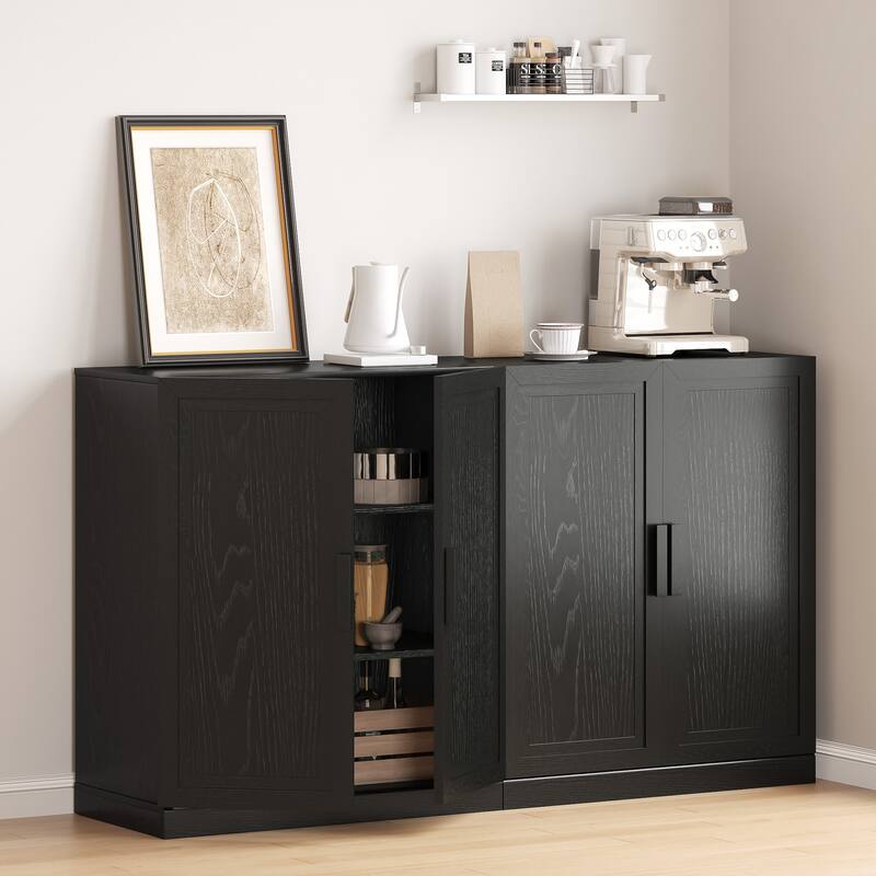 62"Lx36"H Solid Wood Kitchen Pantry Sideboard Buffet Cabinet Storage with Adjustable Shelves