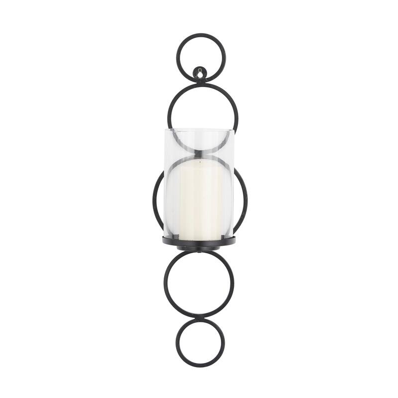 CosmoLiving by Cosmopolitan Metal Stacked Circle Geometric Wall Sconce with Glass Holder - Gold, Black, Silver