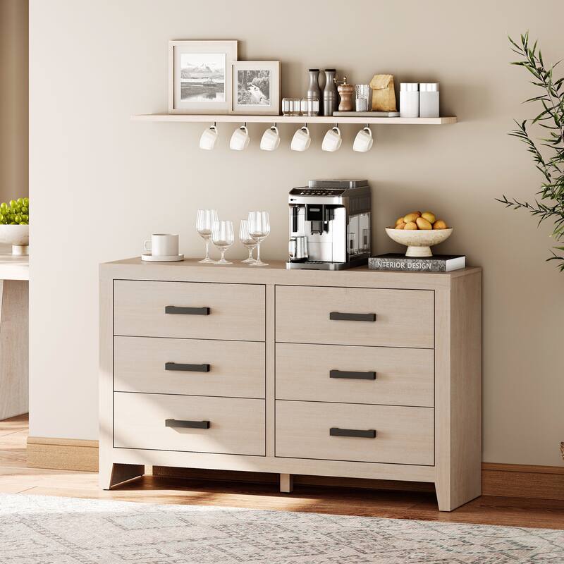 WAMPAT 6-Drawer Farmhouse Dresser - Wood TV Stand, Storage Chest for Bedroom & Hallway
