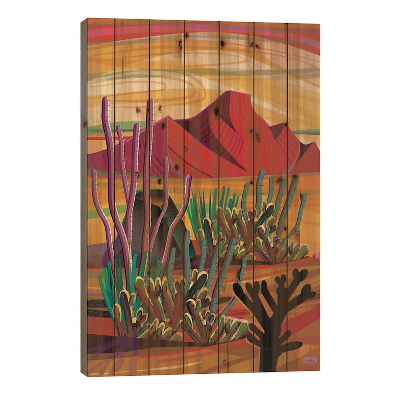 Cactus Oasis Print On Wood by Charles Harker - Multi-Color - 26x18x1.5