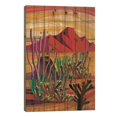 Cactus Oasis Print On Wood by Charles Harker - Multi-Color