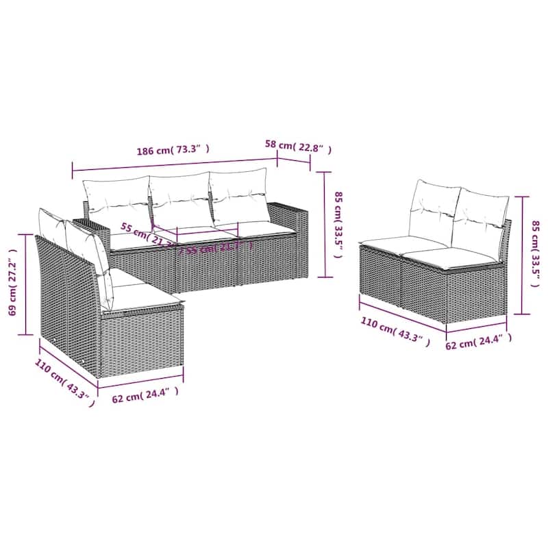 vidaXL Garden Sofa Set Black, Cream White - 24.4 x 25.8 x 27.2