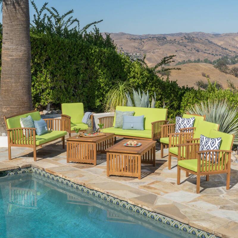 Carolina Acacia 8-piece Outdoor Sofa Set by Christopher Knight Home - Brown Patina + Light Green