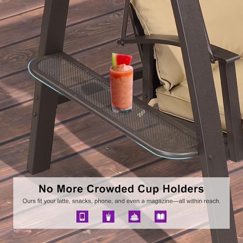 PURPLE LEAF Porch Swing with Adjustable PVC Canopy Outdoor Swing Chair and Outside Garden Porch, Cushion and Pillows Included