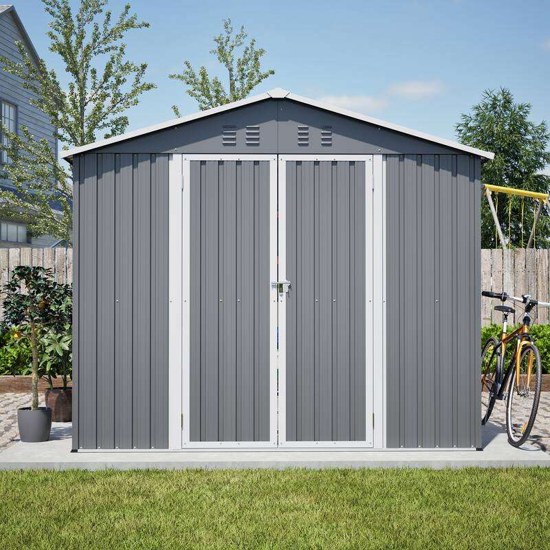 GDFStudio - Large Heavy Duty Metal Tool Storage with Lockable Doors for Easy Access, Storage for Backyard Garden Patio Lawn