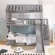 preview thumbnail 1 of 7, Twin over Twin House Bunk Bed with Slide & Storage Staircase, Grey Grey