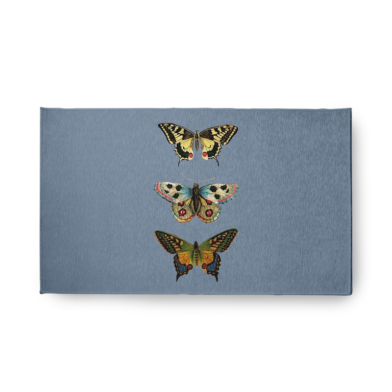 Butterflies Novelty Chenille Area Rug - Dusty Smoke Blue - 18" x 30"