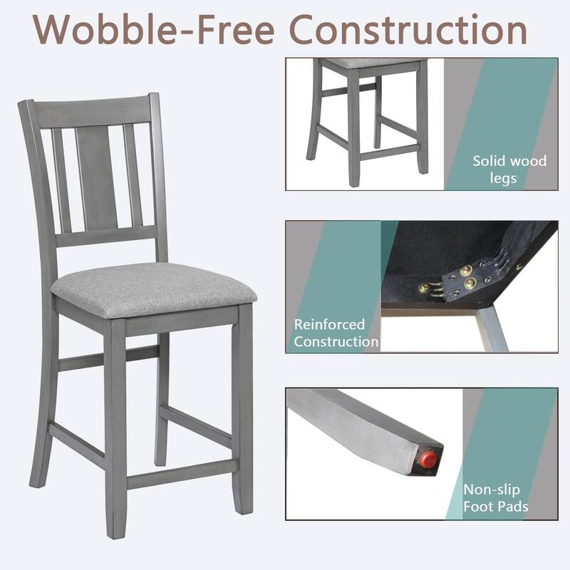 Dining Chairs Only, Wooden Counter Height Chairs Set of 4, Kitchen Chair with Padded Seat, Upholstered Counter Height Chair