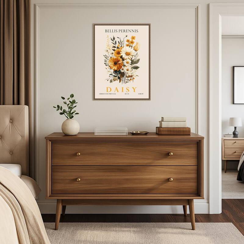 Vintage Botanical Daisy Illustration by Christopher Giampietro Framed Canvas Wall Art Print