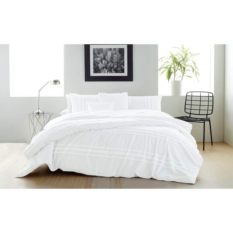 DKNY Chenille Stripe 3-pc Comforter Set - White - King