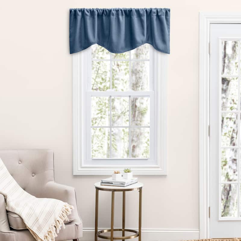 Grand Pointe Elegant Dotted Rod Pocket M-Shaped Curtain Valance - 54"W x 17"L - Deep Blue
