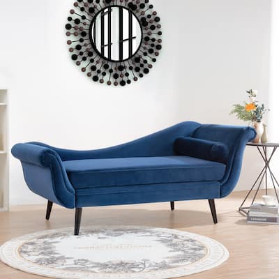 Upholstered Chaise Lounge Chair Indoor, Classic Sled Lounge Chair with Birch Legs & Lumbar Pillow for Living Room, Bedroom