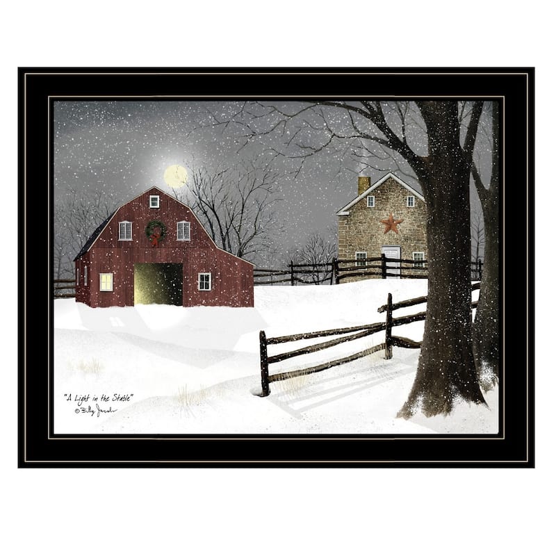 TrendyDecor4U Farmhouse "Light in the Stable" Framed Print Wall Art by Billy Jacobs - Earthtone