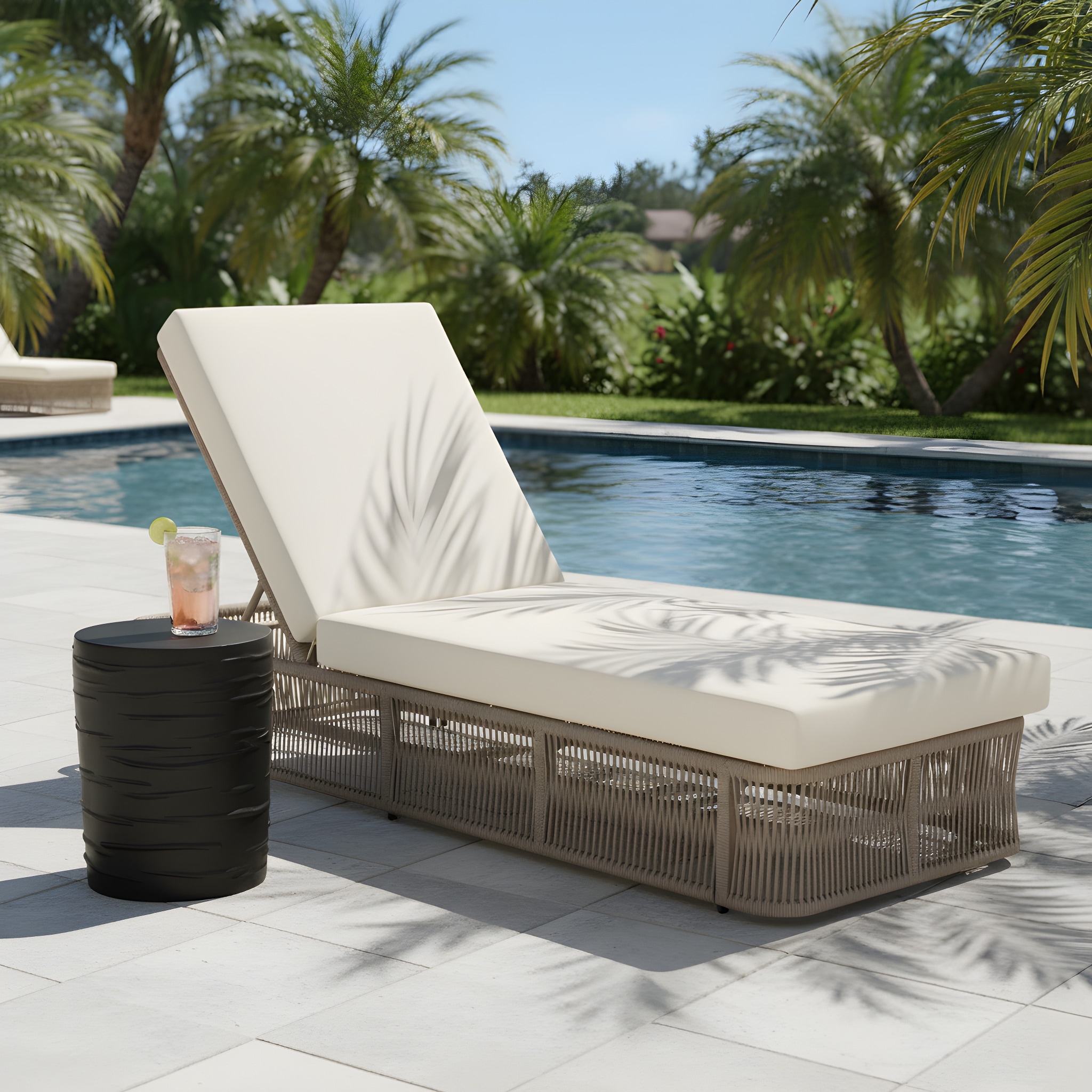 Christopher Knight Home - Modern Outdoor Adjustable Chaise Lounge with Woven Rope Base and Side Table