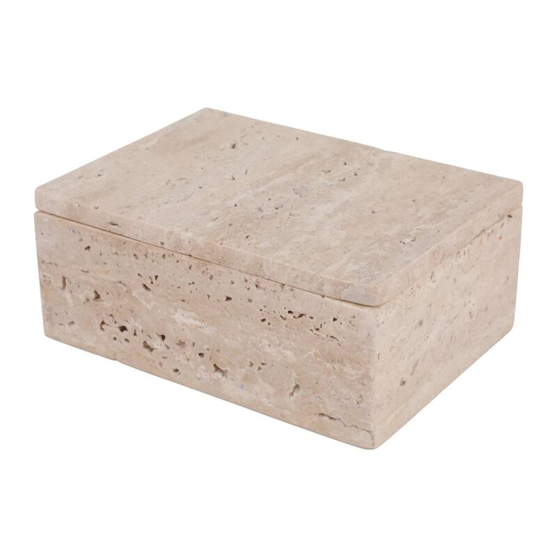 Travertine Decorative Box with Lid - Tan