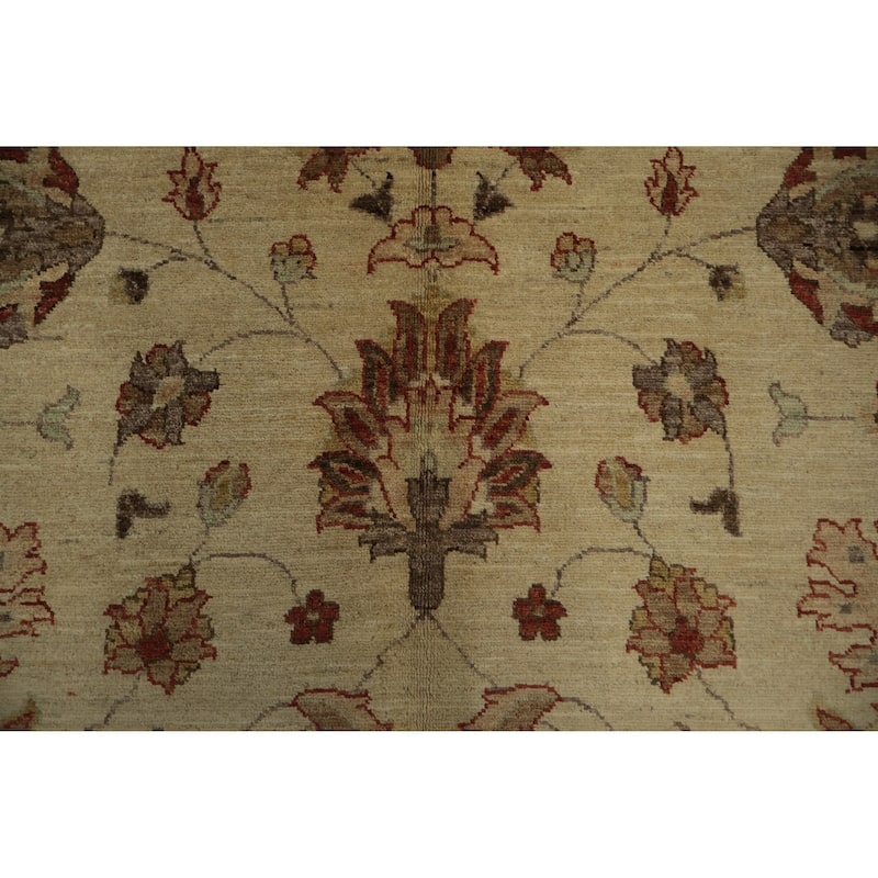 Hand Knotted Oriental 100% Wool Carpet Traditional Floral Beige & Ivories Peshawar Area Rug - 8' 4'' X 6' 2''