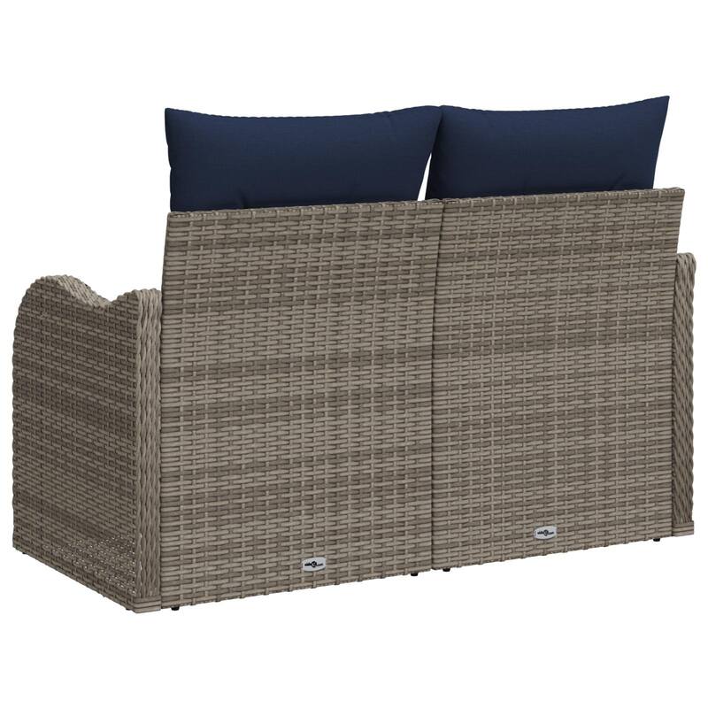vidaXL 2-Seater Garden Sofa with Cushions Black/Brown/Grey Poly Rattan - 24.4 x 47.6 x 27.2