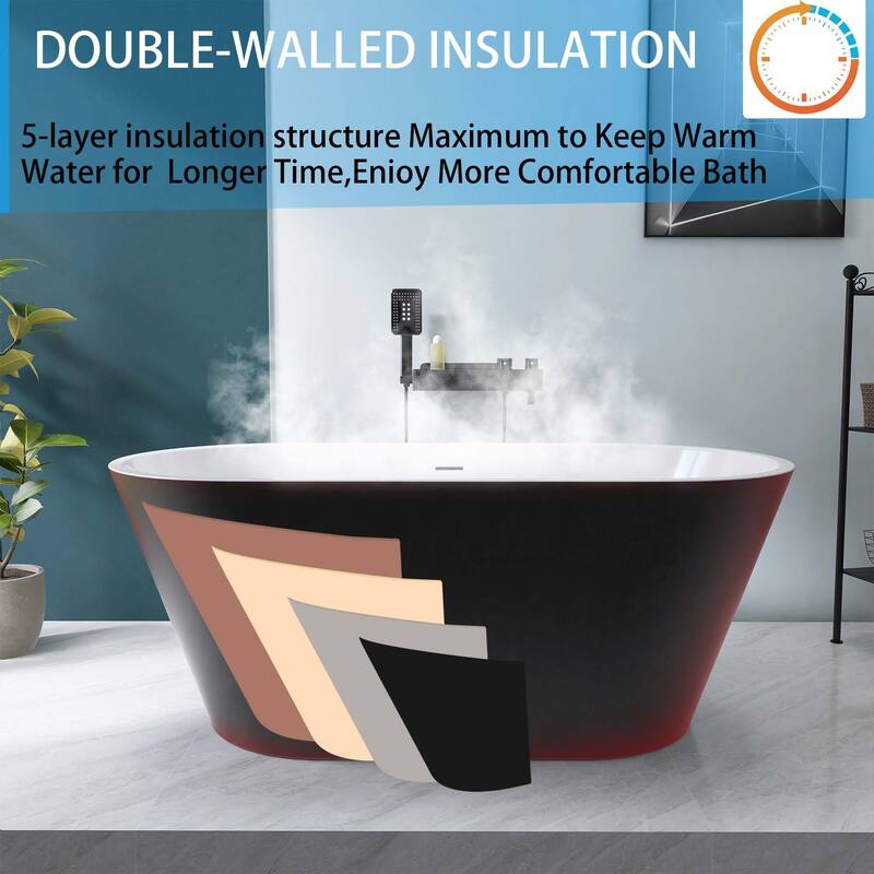 59 in./ 60 in. Acrylic Double Slipper Freestanding/Flatbottom Soaking Bathtub in Matte Black with Drain