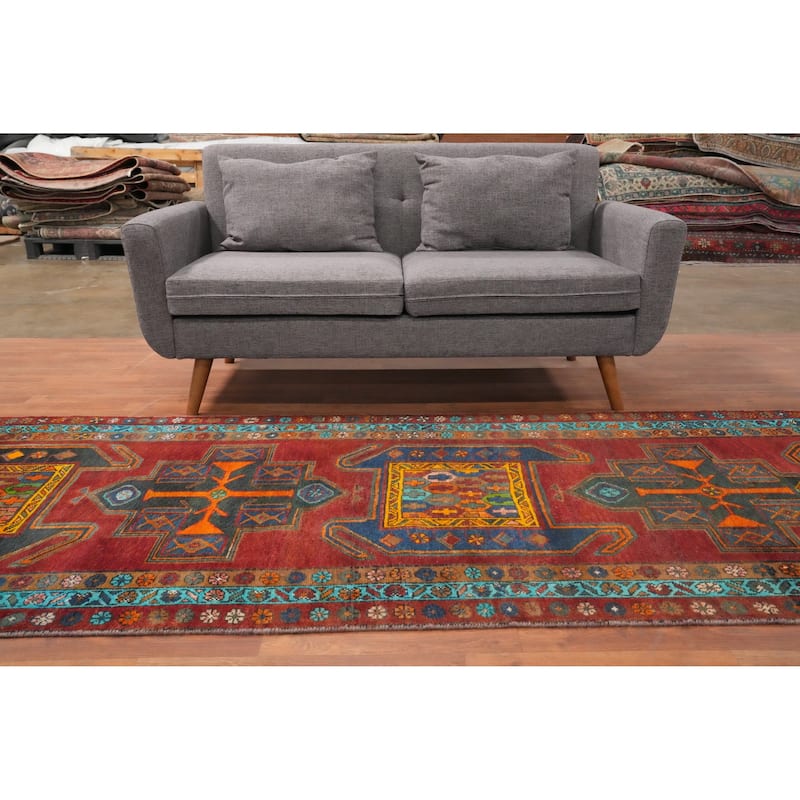 Hand Knotted Oriental 100% Wool Carpet Traditional Tribal Red Ardebil Runner Rug - 12' 6'' X 3' 8''