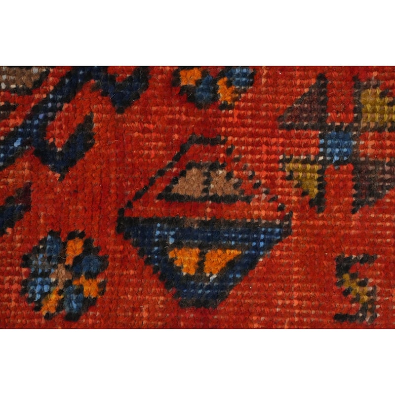 Hand Knotted Oriental 100% Wool Carpet Traditional Geometric Oranges & Rust Heriz Runner Rug - 10' 6'' X 2' 7''