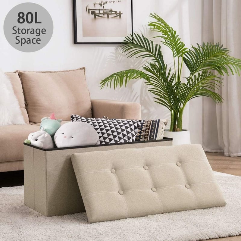Folding Storage Ottoman Bench for Living Room
