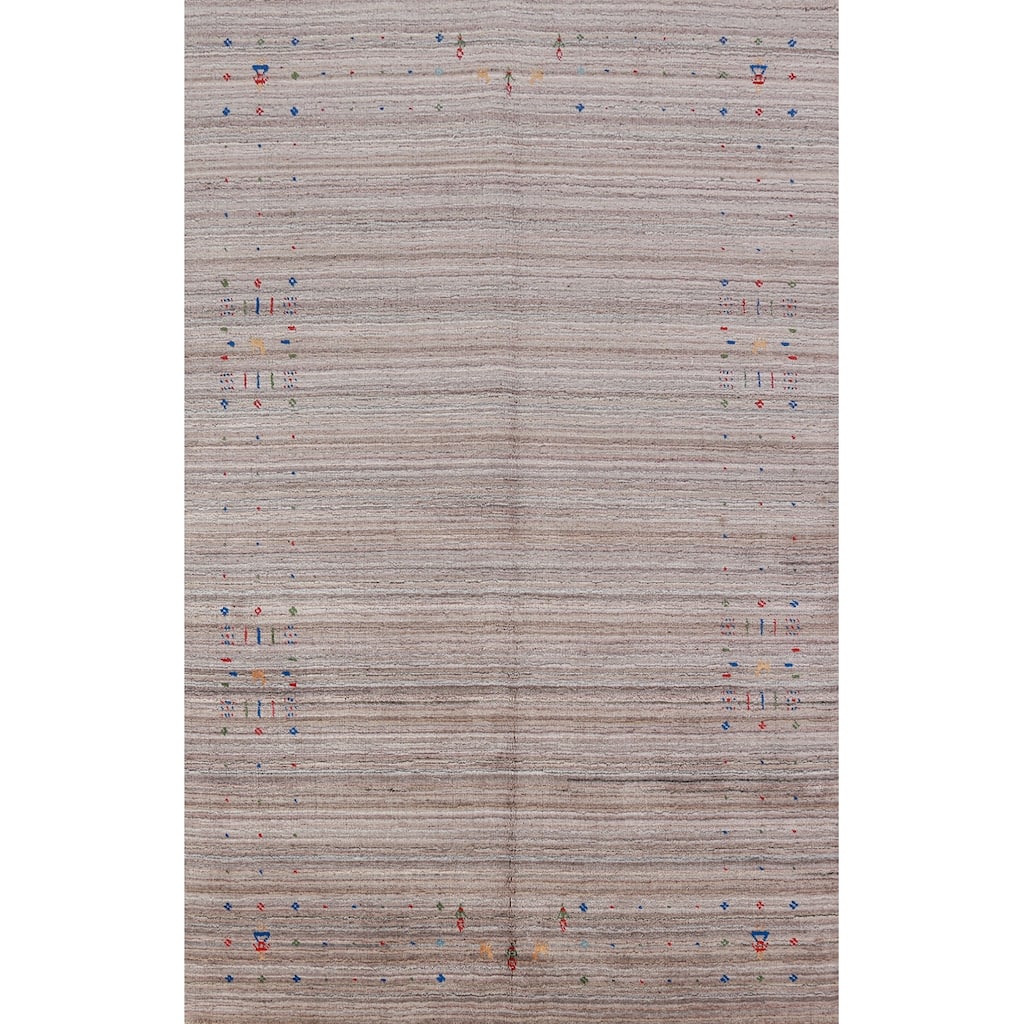 Tribal Striped Gabbeh Oriental Area Rug Handmade Wool Carpet - 5'2"x 7'11"