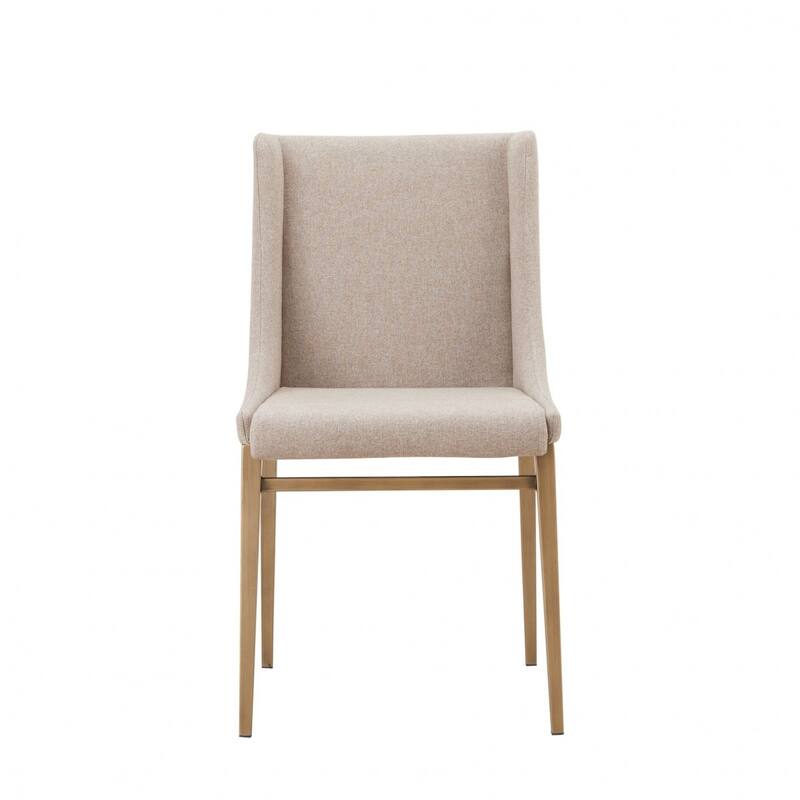 Set of 2 Beige Wing Back Dining Chairs with Antiqued Brass Finish - 22” x 18.50” x 34”