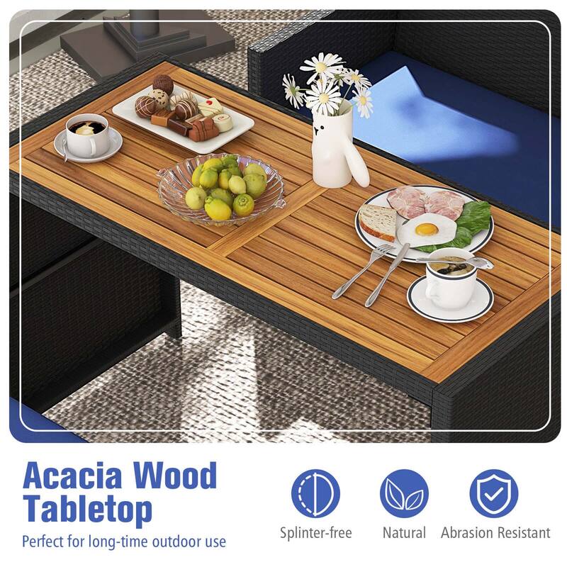 Costway 4 PCS Outdoor Dining Set, Rattan Loveseat Chair & 2 Ottomans - See Details