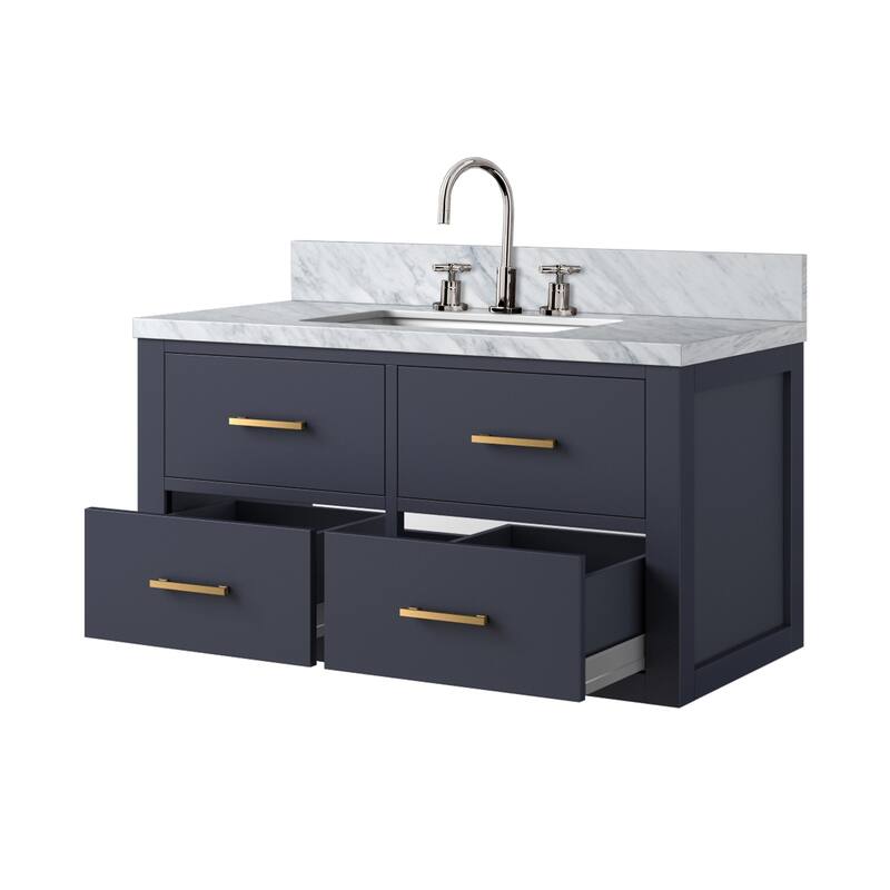 Castor Bath Vanity with Carrara Marble Top, Sink and Faucet