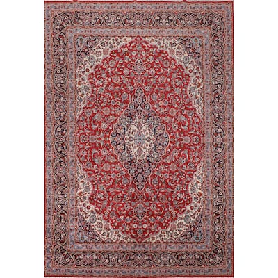 Floral Kashan Turkish Area Rug Machine Made Living Room Red Carpet - 9'8" x 12'9"