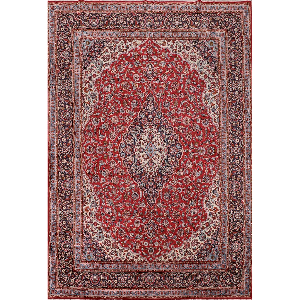 Floral Kashan Turkish Area Rug Machine Made Living Room Red Carpet - 9'8" x 12'9"