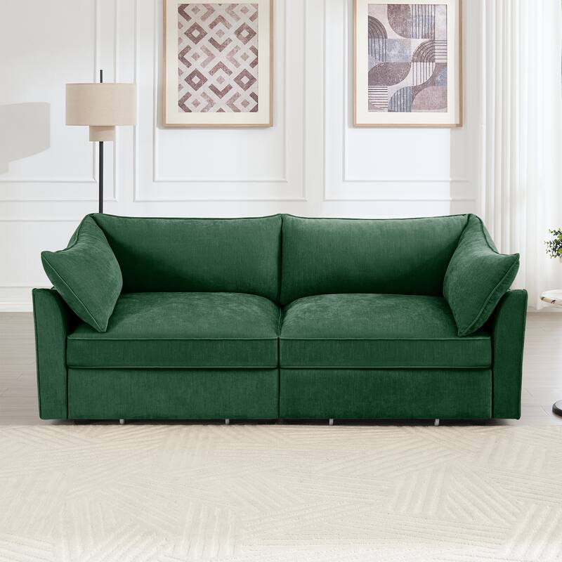 2 Seater Sofa With Pull out Storage Drawers Under Each Seat, Crescent-shaped Armrests And Wraparound