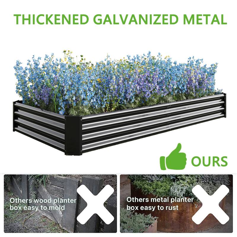 Outdoor Galvanized Metal Raised Garden Bed Kit - 7.6 x 3.7 x 1 ft