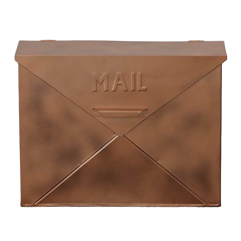 Spacious Envelope Shaped Wall Mount Iron Mail Box, Copper Finish