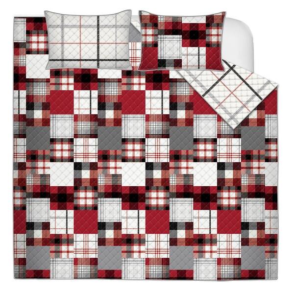 slide 2 of 3, Quilt Set 3PC K Plaid Patchwork
