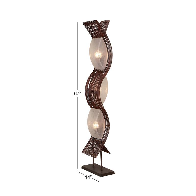 Brown Bamboo Wood Wavy Room Floor Lamp with Cream Lamp Shades