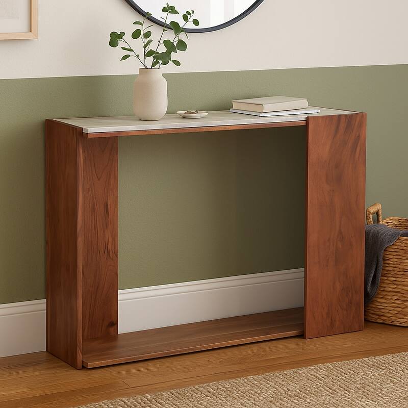 Wood Base Console Table Marble Top Modern Accent Furniture - 31" Ivory - 42.0"