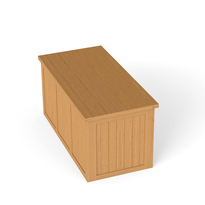67 Gallon Outdoor Wooden Deck Box Solid Wood Storage Box Seat & Table Top for Patio Furniture Cushions, Pool Toys & Garden Tools