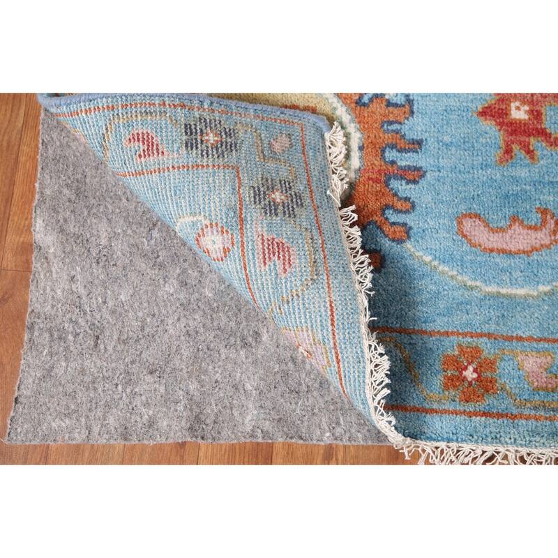 Blue Floral Oushak Area Rug Handmade Oriental Wool Carpet - 8'10"x 11'9"