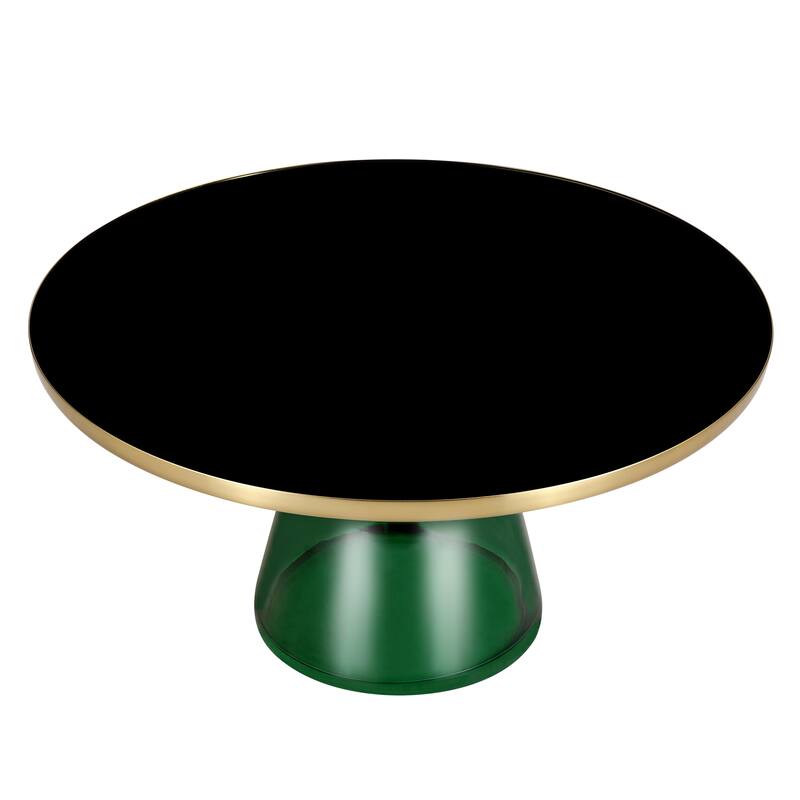 30-Inch Round Coffee Table Glass/Stone Tabletop with Gold Iron Rim Frame Glass Pedestal Base